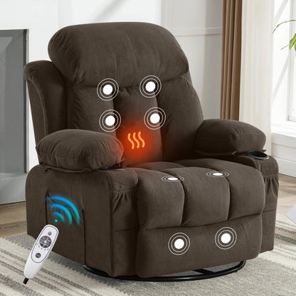 Fauteuil massant chauffant et pivotant, avec port USB et 2 porte-gobelets dans les poches latérales
