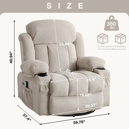 Fauteuil de massage chauffant pivotant, avec port USB et 2 porte-gobelets dans les poches latérales, Package A+B (BEIGE)