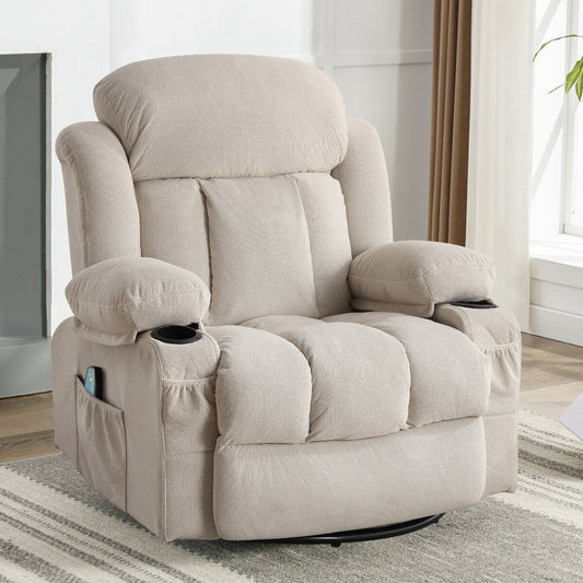 Fauteuil de massage chauffant pivotant, avec port USB et 2 porte-gobelets dans les poches latérales, Package A+B (BEIGE)