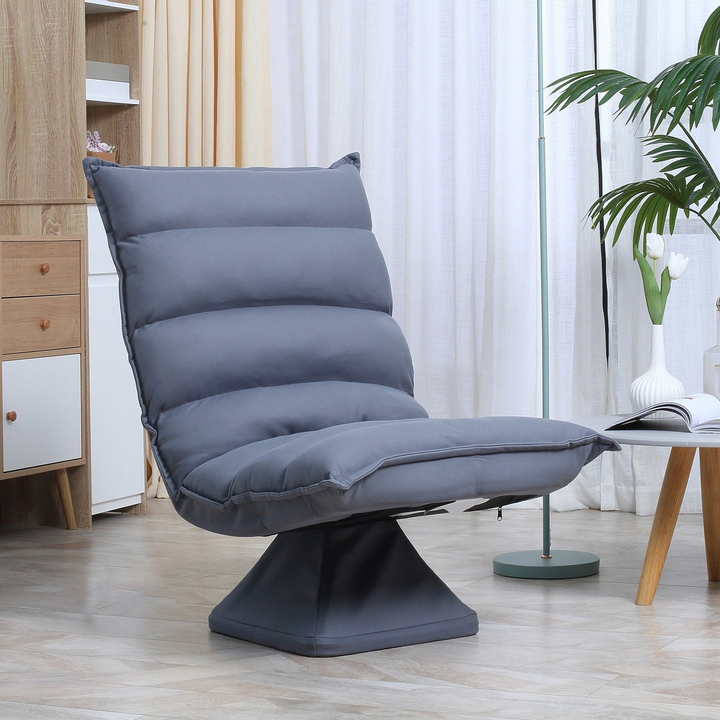 Fauteuil de sol pivotant, fauteuil inclinable à dossier capitonné, fauteuil de jeu en microfibre, fauteuil de salon sans accoudoirs avec dossier réglable