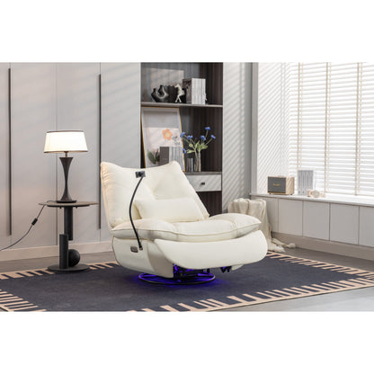 Fauteuil inclinable pivotant et électrique avec haut-parleurs Bluetooth, support de téléphone, ports de chargement USB et Type-C, rangement dissimulé des accoudoirs