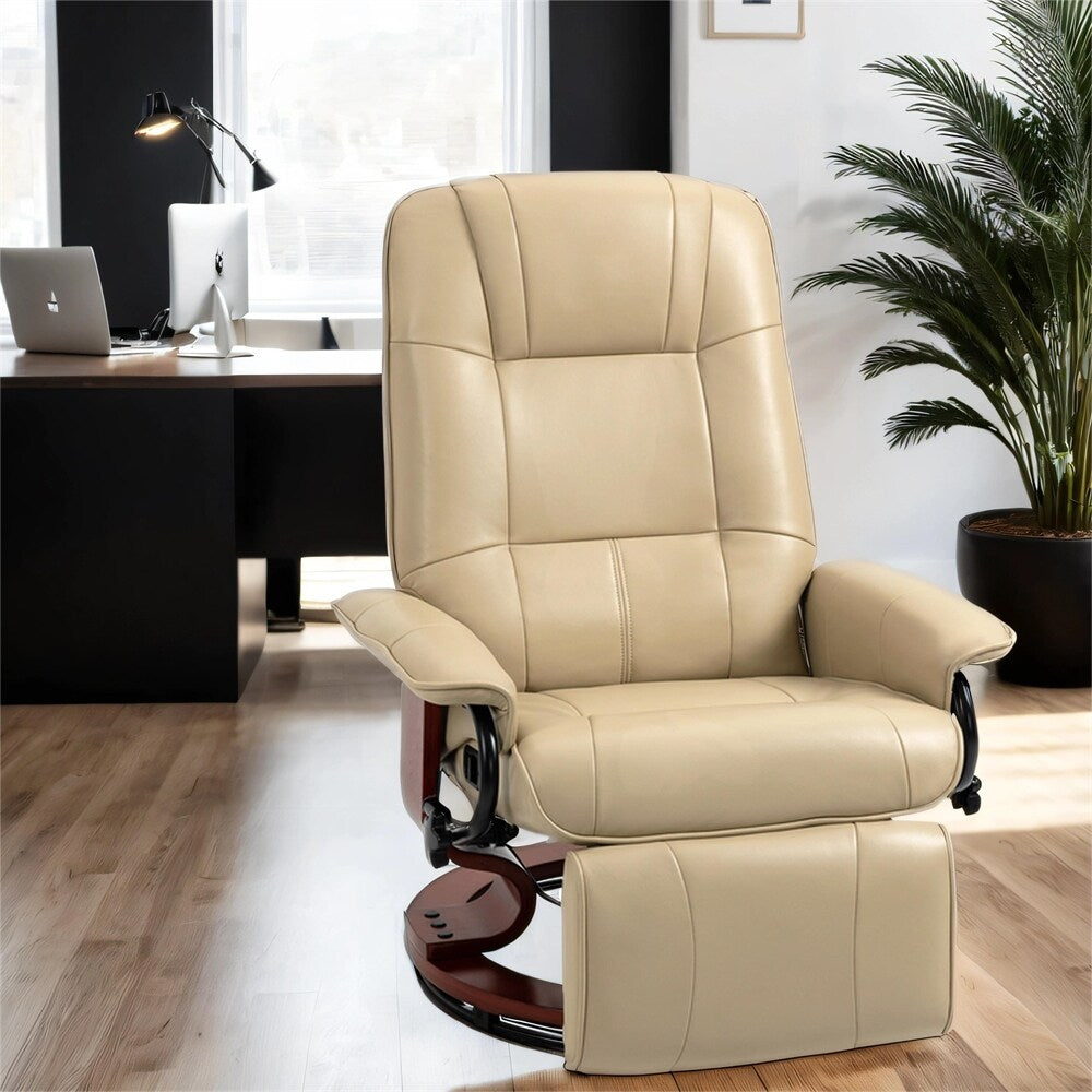 Fauteuil inclinable manuel pivotant en cuir avec accoudoirs et repose-pieds extensible