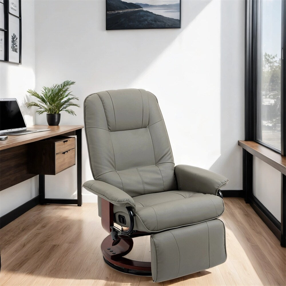 Fauteuil inclinable manuel pivotant en cuir avec accoudoirs et repose-pieds extensible