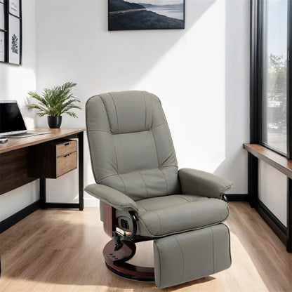 Fauteuil inclinable manuel pivotant en cuir avec accoudoirs et repose-pieds extensible