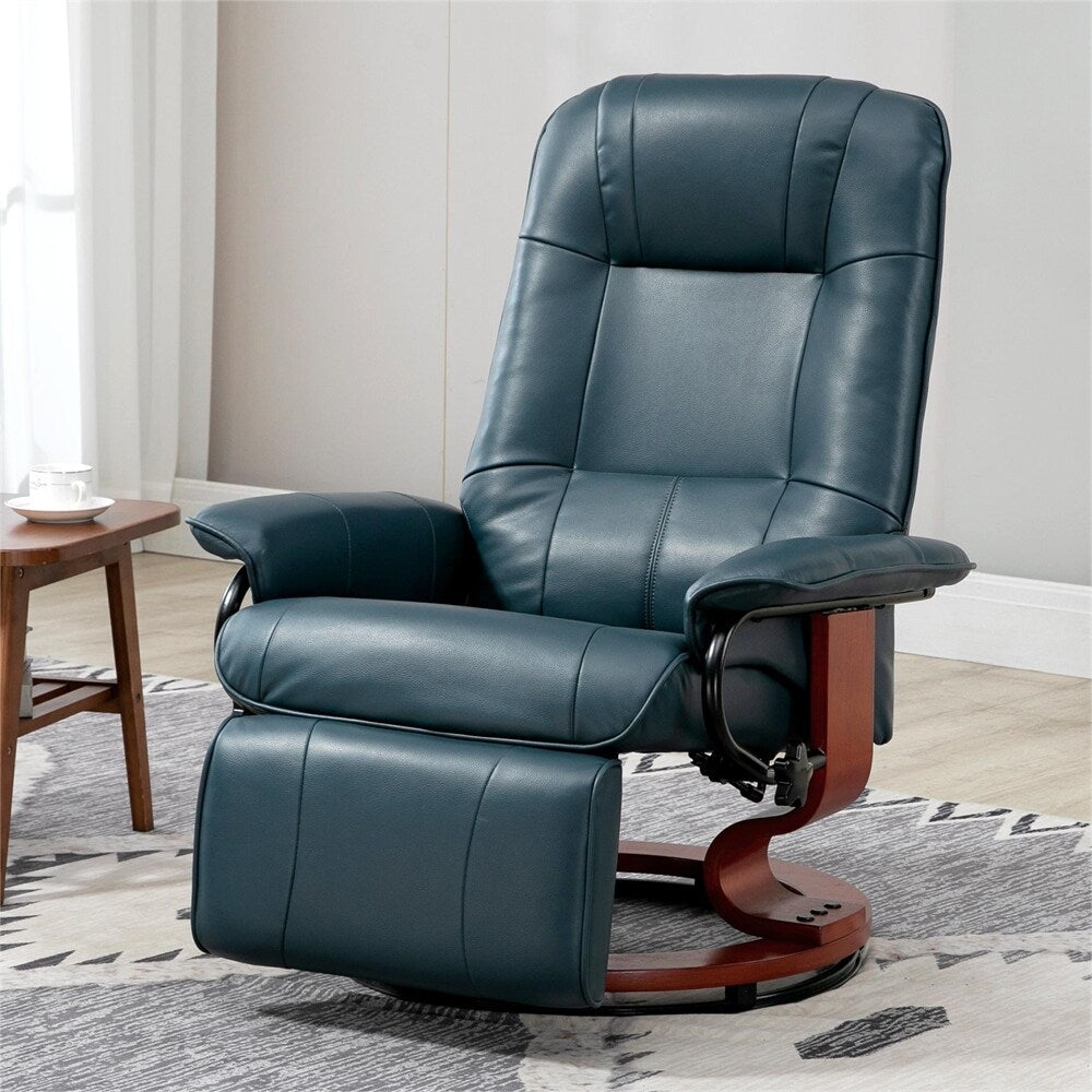 Fauteuil inclinable manuel pivotant en cuir avec accoudoirs et repose-pieds extensible