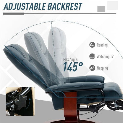 Fauteuil inclinable manuel pivotant en cuir avec accoudoirs et repose-pieds extensible