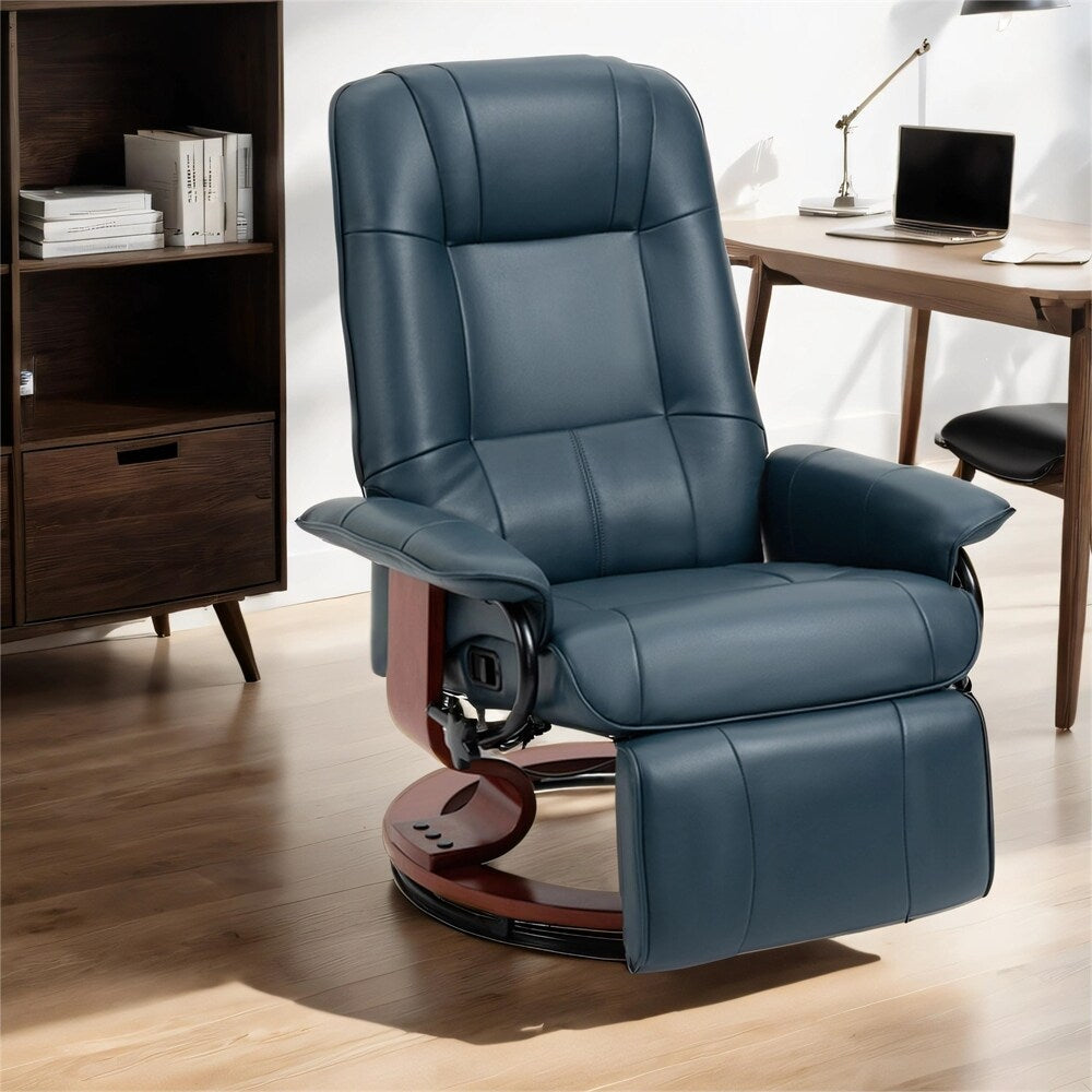 Fauteuil inclinable manuel pivotant en cuir avec accoudoirs et repose-pieds extensible
