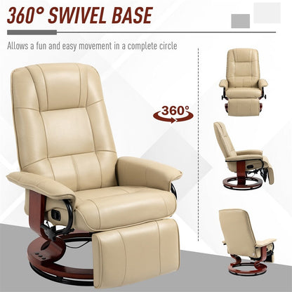 Fauteuil inclinable manuel pivotant en cuir avec accoudoirs et repose-pieds extensible