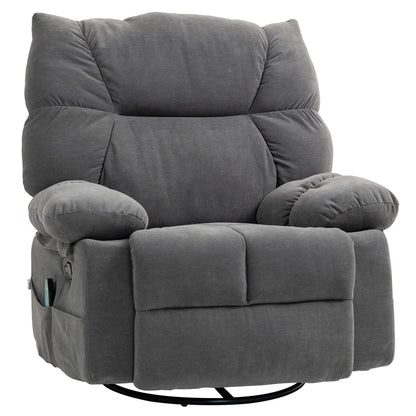 Fauteuil inclinable pivotant manuel avec massage par vibration, chauffage, repose-pieds, télécommande et quatre poches latérales pratiques