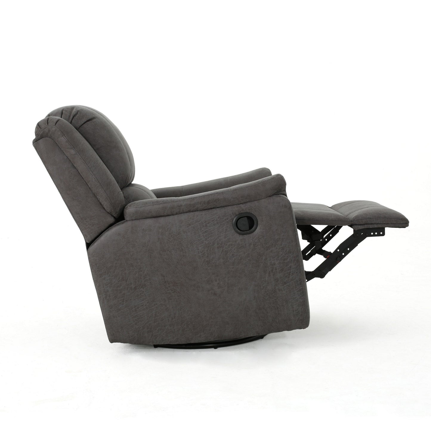 Fauteuil pivotant inclinable manuel, coussins, tissu gris lisse