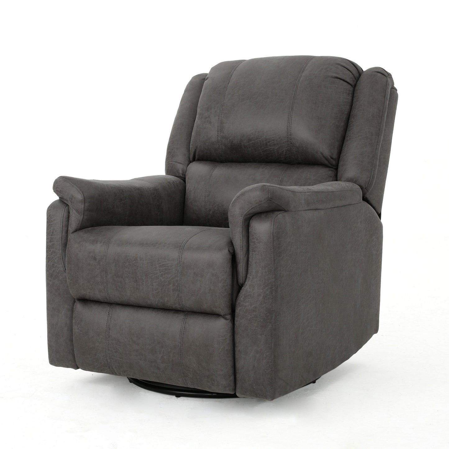 Fauteuil pivotant inclinable manuel, coussins, tissu gris lisse