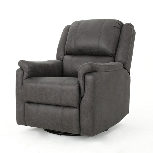 Fauteuil pivotant inclinable manuel, coussins, tissu gris lisse