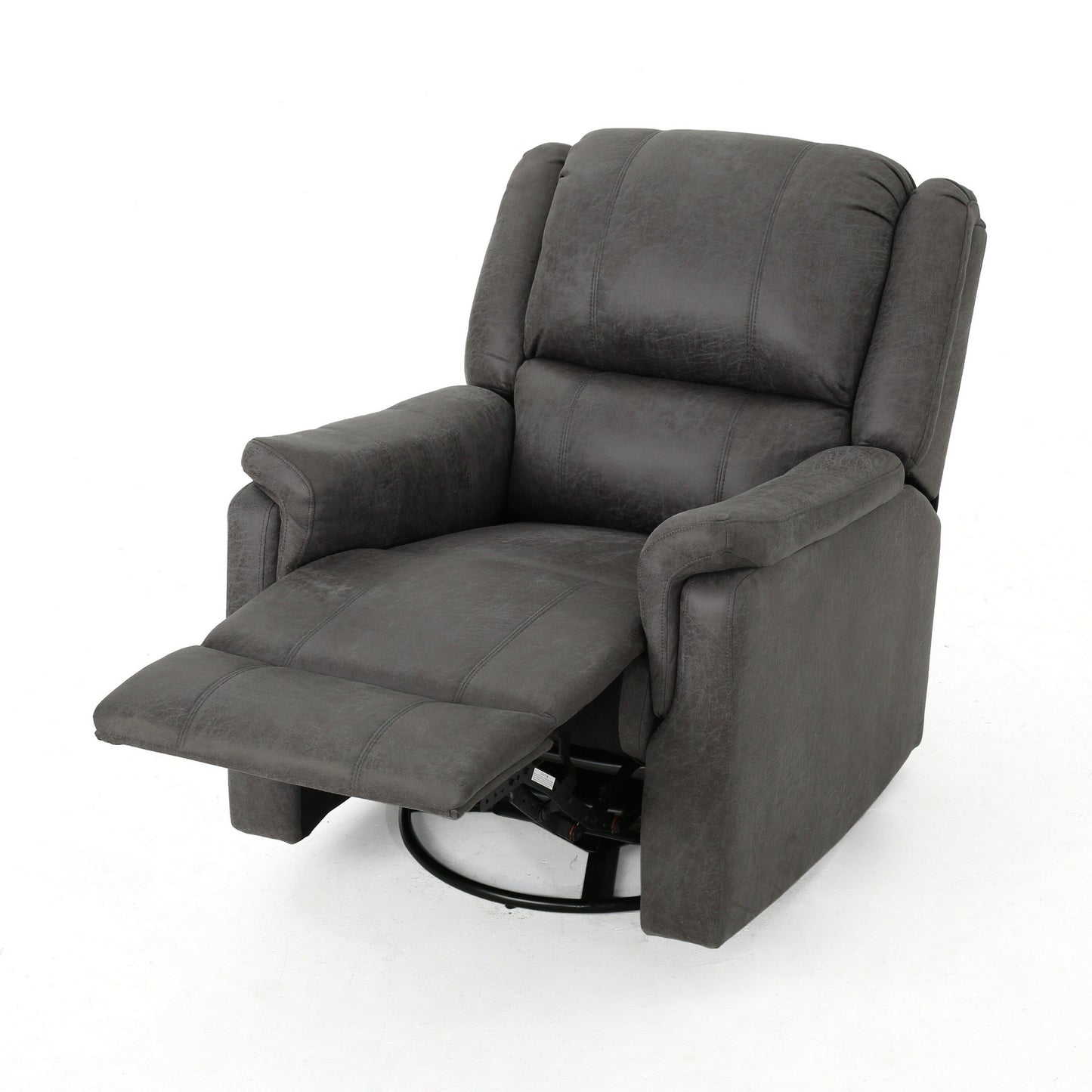 Fauteuil pivotant inclinable manuel, coussins, tissu gris lisse