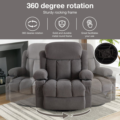 Fauteuil inclinable de massage pivotant en velours avec chauffage et port USB