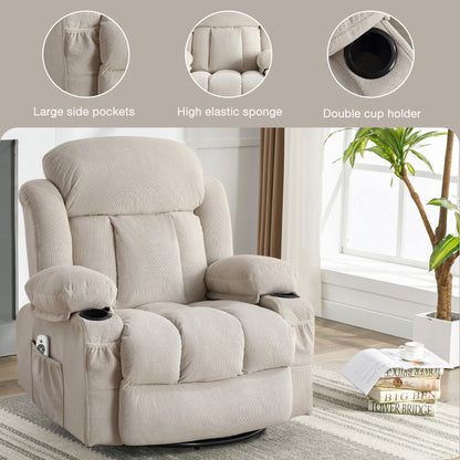 Fauteuil inclinable de massage pivotant en velours avec chauffage et port USB