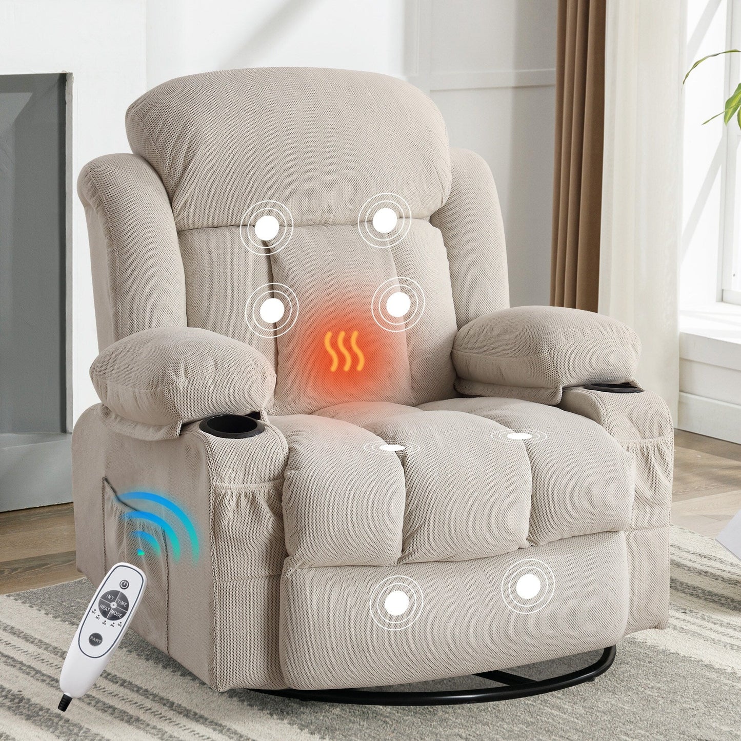 Fauteuil inclinable de massage pivotant en velours avec chauffage et port USB