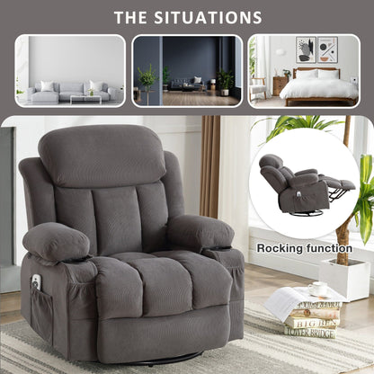 Fauteuil inclinable de massage pivotant en velours avec chauffage et port USB