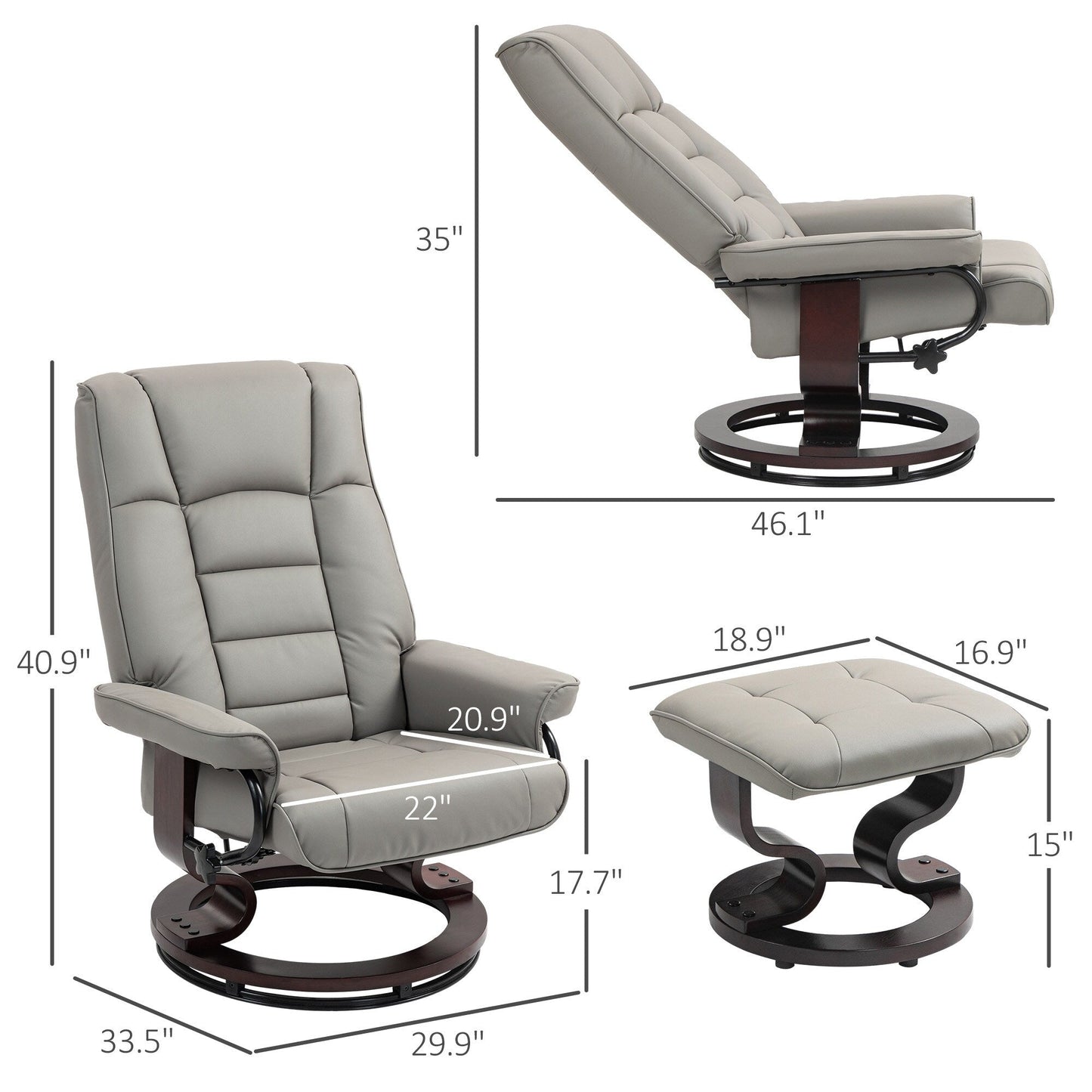 Fauteuil inclinable pivotant et pouf