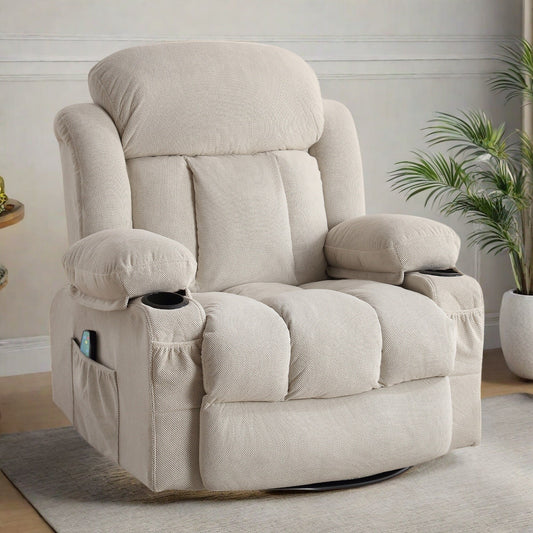 Fauteuil inclinable pivotant avec massage chauffant à 8 points - Rotation à 360°, télécommande filaire, rechargeable par USB