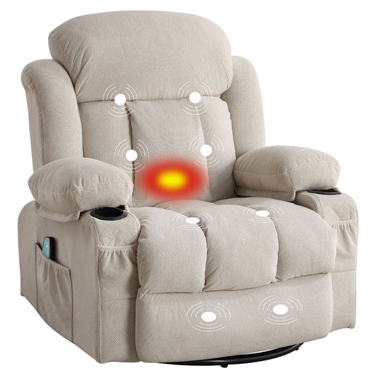 Fauteuil inclinable pivotant avec massage chauffant à 8 points et télécommande USB