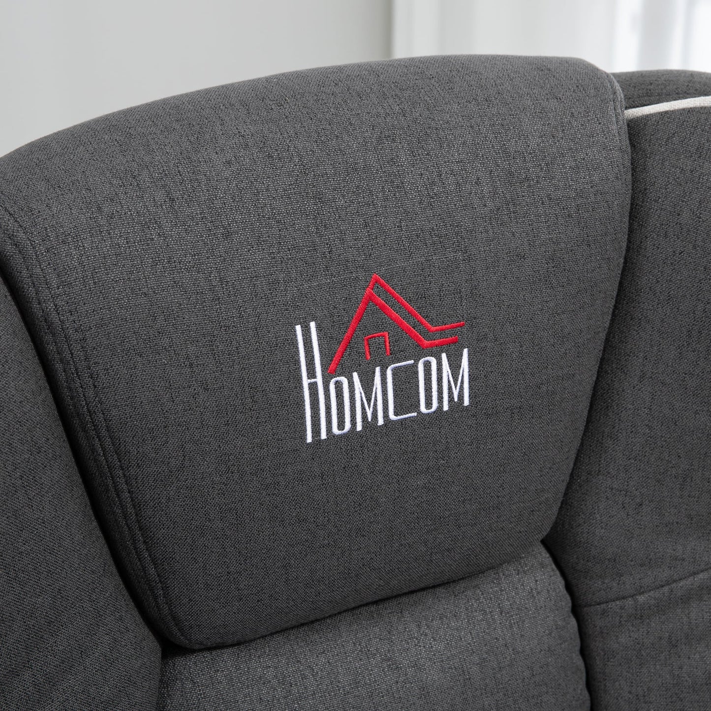 Fauteuil inclinable pivotant avec revêtement en lin, fauteuil de salon manuel avec repose-pieds et deux porte-gobelets pour salon