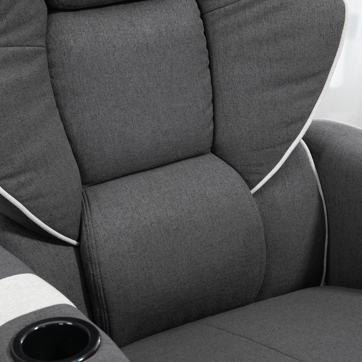 Fauteuil inclinable pivotant avec revêtement en lin, fauteuil de salon manuel avec repose-pieds et deux porte-gobelets pour salon