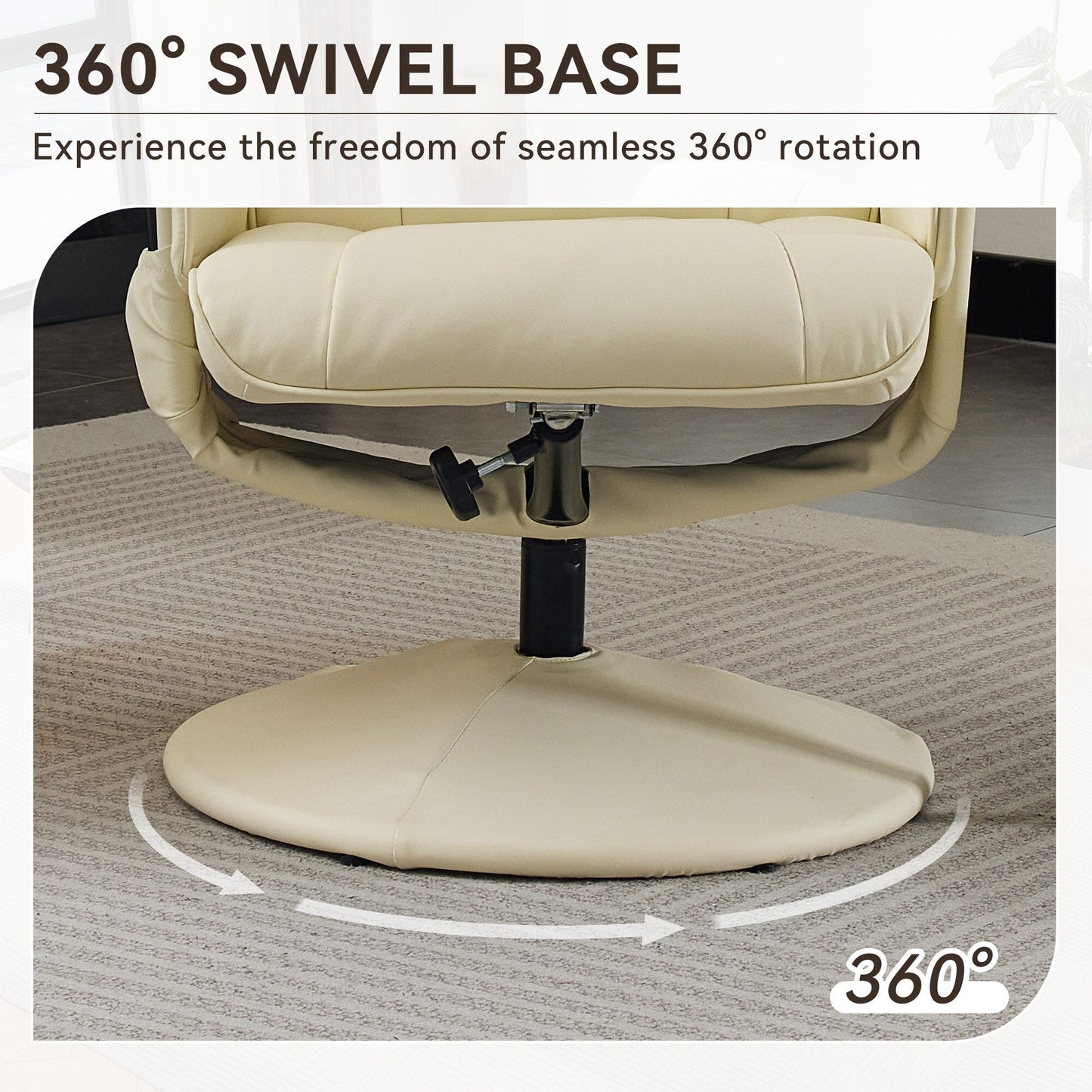Fauteuil inclinable pivotant avec repose-pieds, siège chauffant, massage par vibrations à 5 points et dossier réglable à 140°