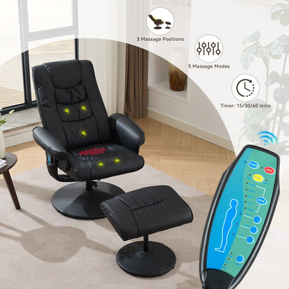 Fauteuil inclinable pivotant avec repose-pieds, siège chauffant, massage par vibrations à 5 points et dossier réglable à 140°