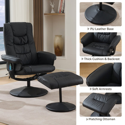 Fauteuil inclinable pivotant avec repose-pieds, siège chauffant, massage par vibrations à 5 points et dossier réglable à 140°