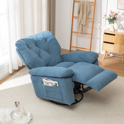 Fauteuil inclinable pivotant avec rembourrage en polaire synthétique douce, confort généreux, fonction planeur, poche latérale, dossier réglable