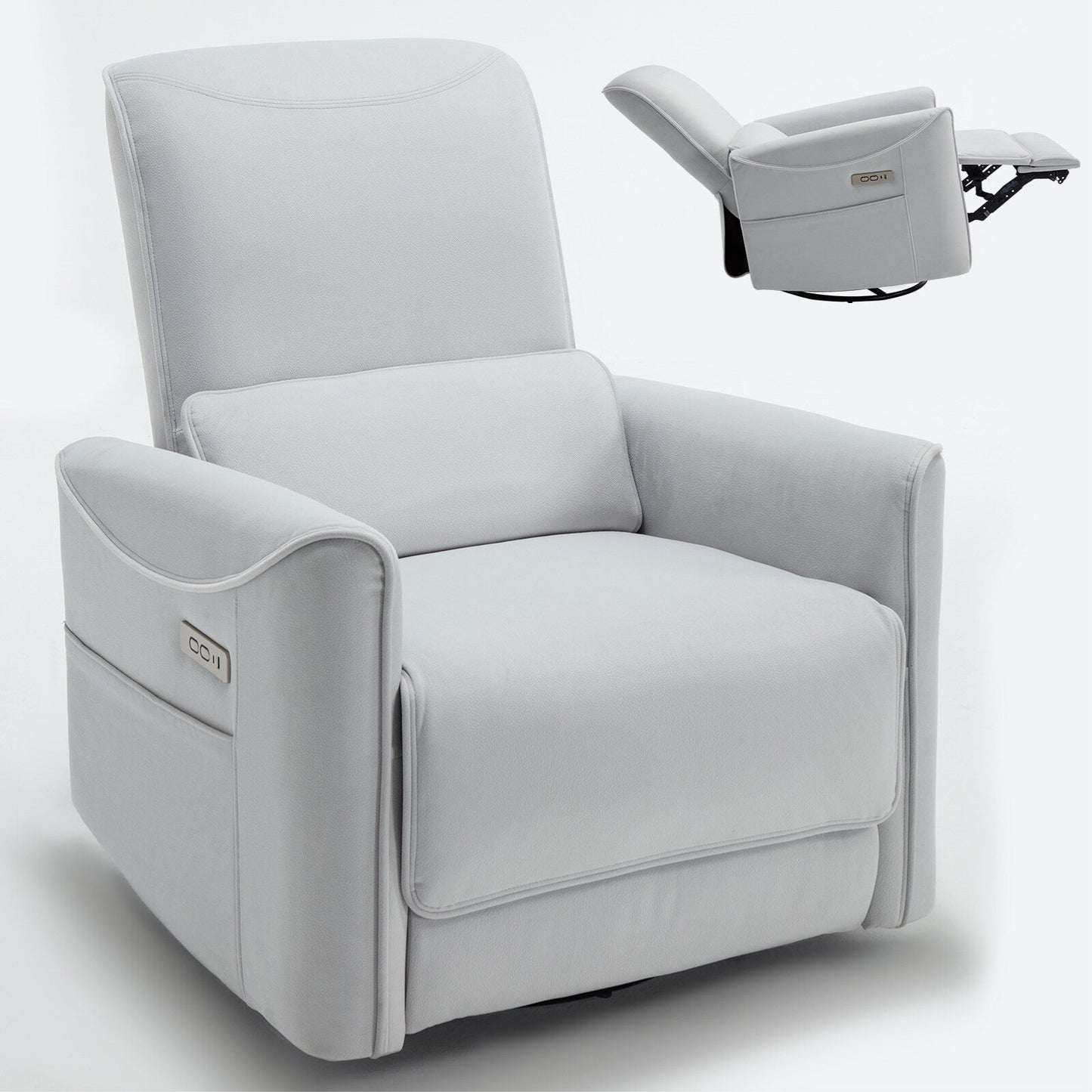 Fauteuil inclinable pivotant, fauteuil inclinable à bascule électrique avec ports USB et Type-C, canapé simple de salon, fauteuil à bascule planeur pour chambre d'enfant