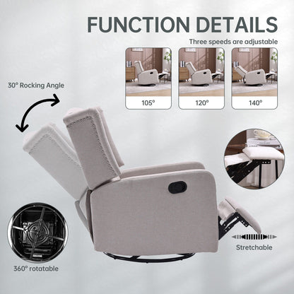 Fauteuil inclinable pivotant avec repose-pieds, mouvement coulissant et design ergonomique