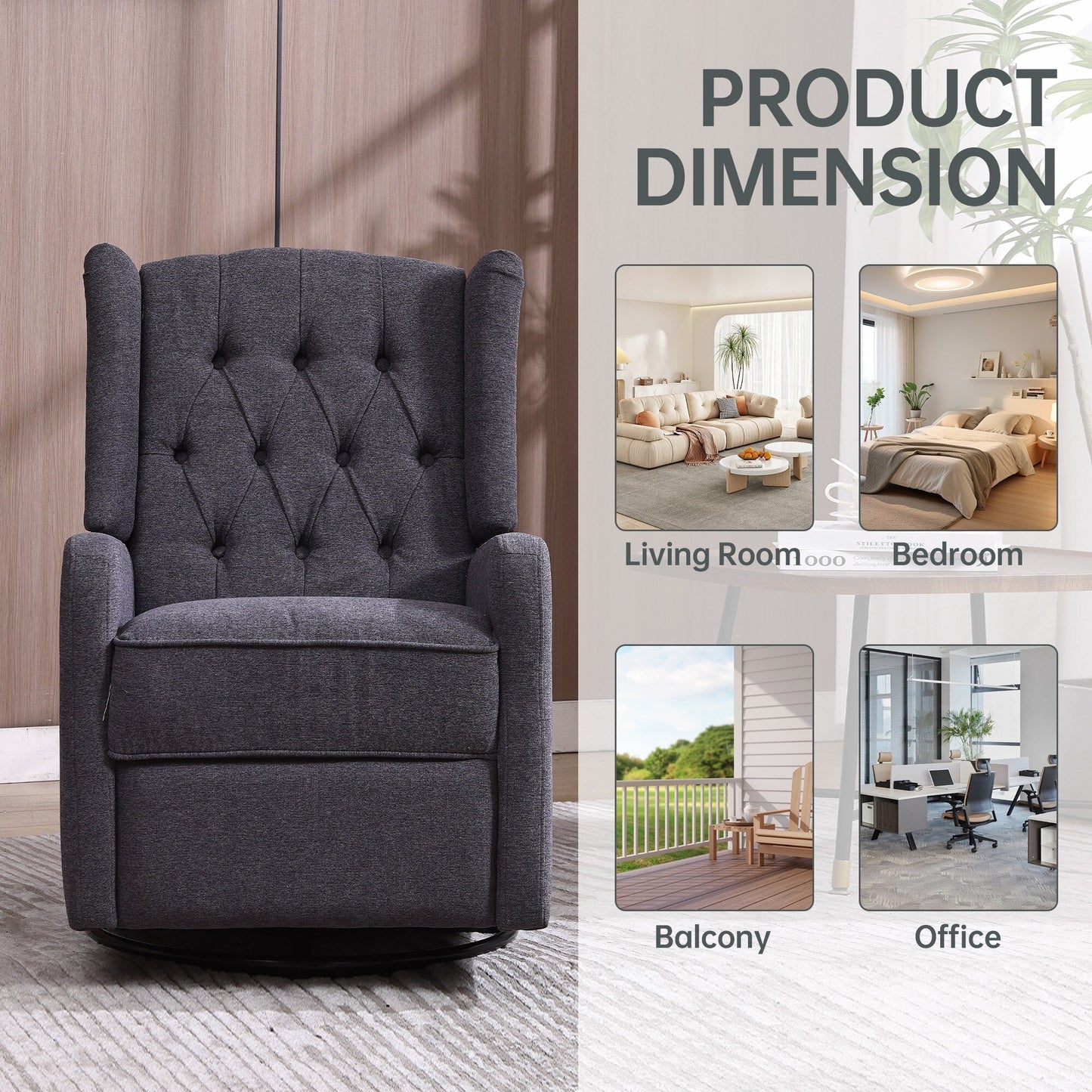 Fauteuil inclinable pivotant avec repose-pieds, mouvement coulissant et design ergonomique