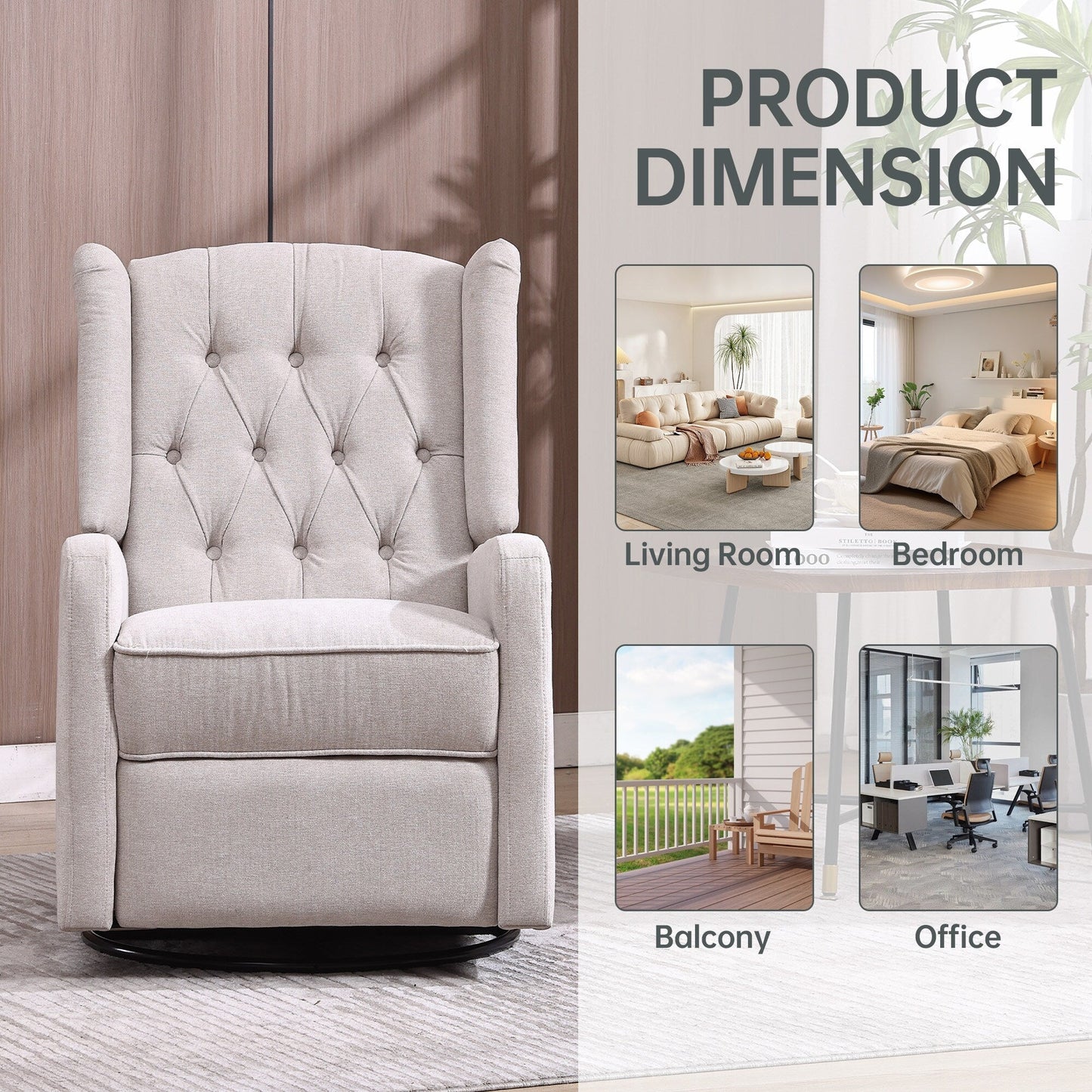 Fauteuil inclinable pivotant avec repose-pieds, mouvement coulissant et design ergonomique