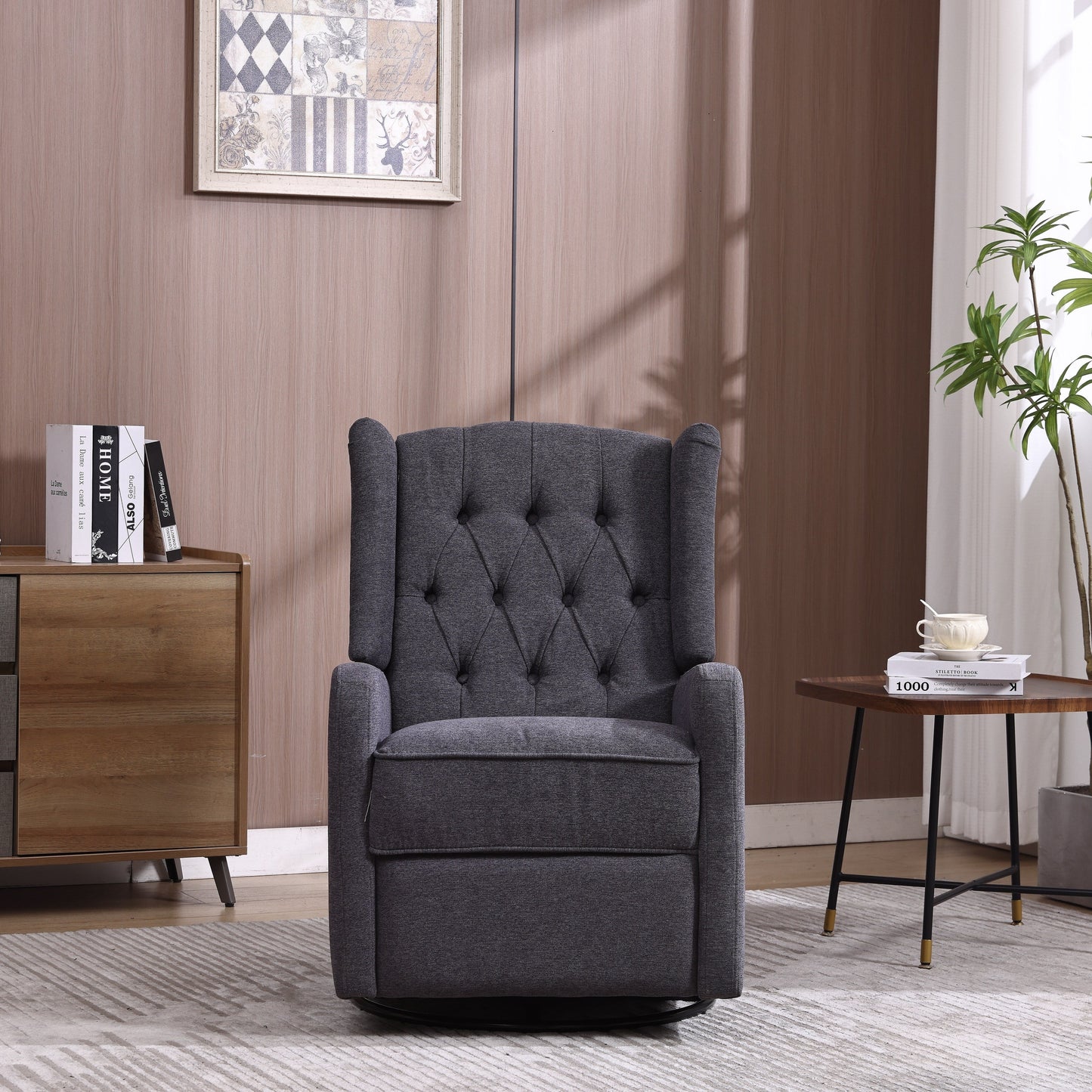 Fauteuil inclinable pivotant avec repose-pieds, mouvement coulissant et design ergonomique
