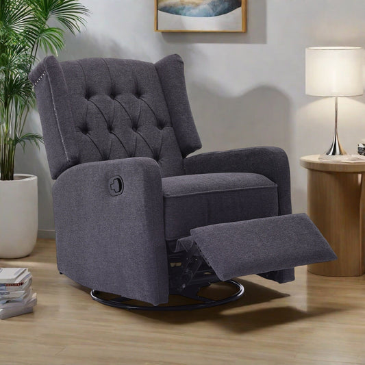 Fauteuil à bascule pivotant et inclinable avec repose-pieds, mouvement coulissant et design ergonomique