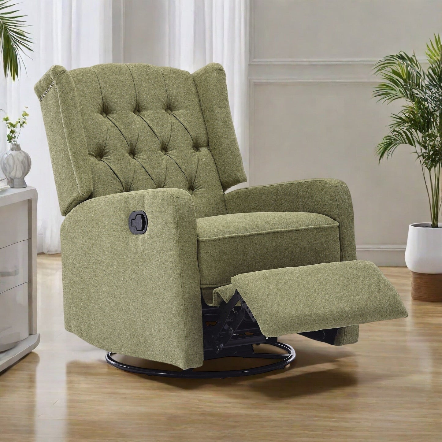 Fauteuil à bascule pivotant et inclinable avec repose-pieds, mouvement coulissant et design ergonomique