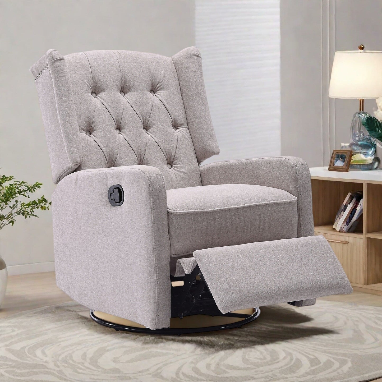 Fauteuil à bascule pivotant et inclinable avec repose-pieds, mouvement coulissant et design ergonomique