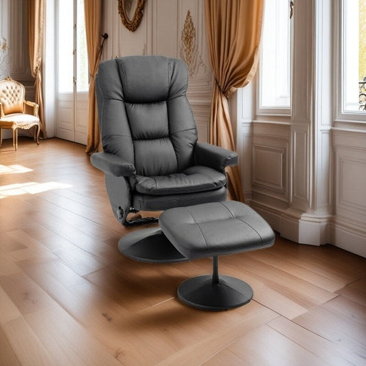 Fauteuil pivotant inclinable en similicuir avec pouf assorti, dossier réglable et support rembourré pour salon