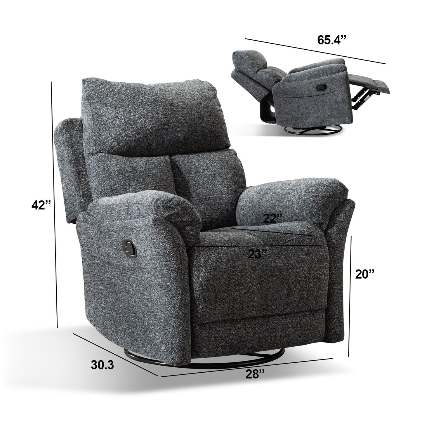 Fauteuil inclinable pivotant en tissu, canapé inclinable manuel, ensemble de deux