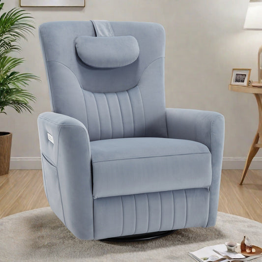 Fauteuil inclinable pivotant à bascule avec rotation à 270°, inclinaison à 155°, mouvement de bascule, ports de chargement USB et Type-C