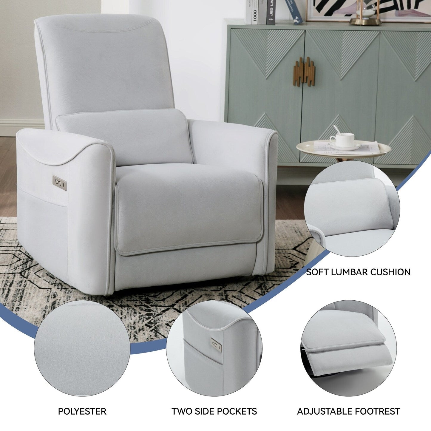 Fauteuil inclinable pivotant à bascule avec rotation à 270°, inclinaison infinie et USB/Type-C