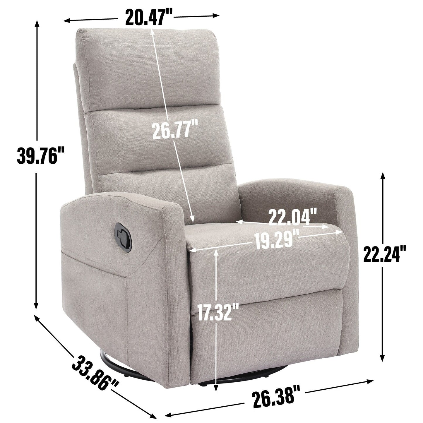 Fauteuil inclinable pivotant à bascule avec inclinaison à 155° et assemblage sans outil
