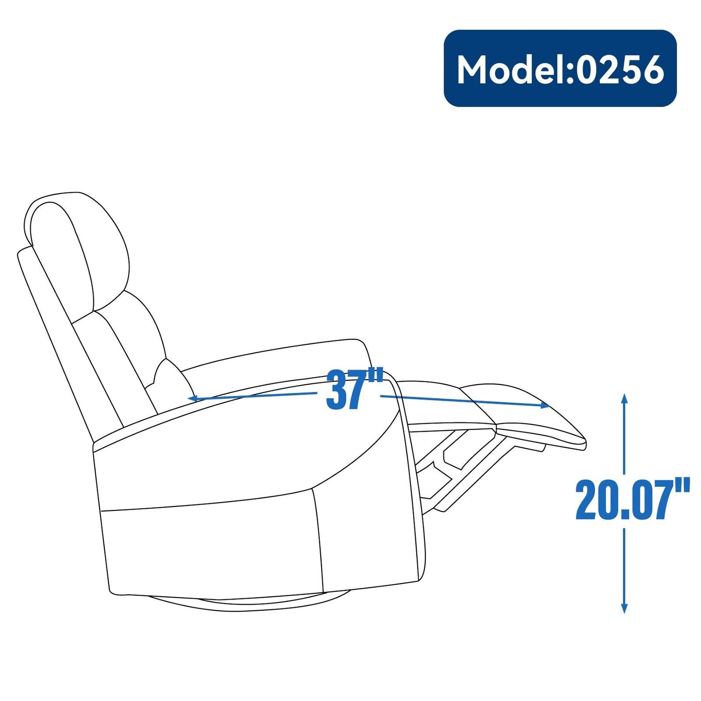 Fauteuil inclinable pivotant à bascule avec inclinaison à 155° et assemblage sans outil