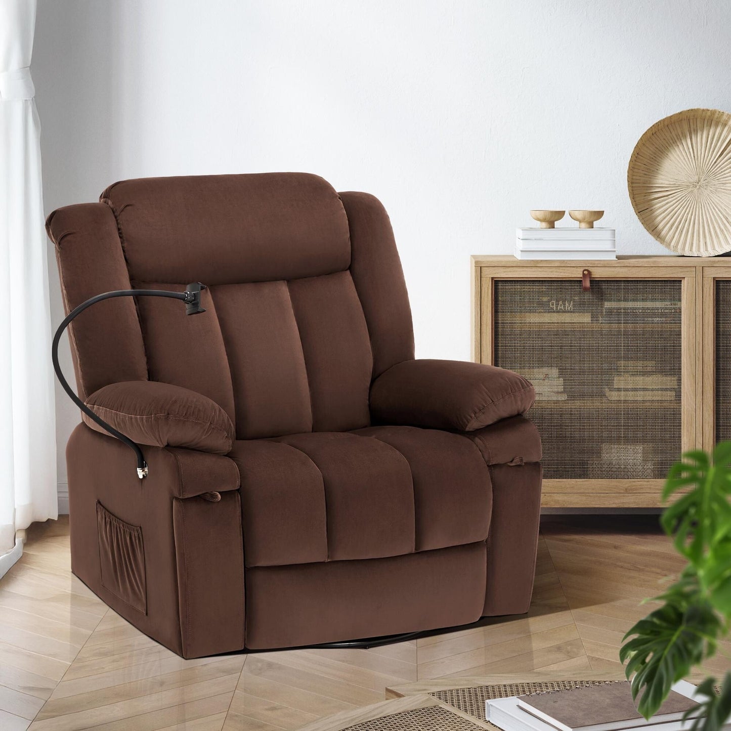 Fauteuil inclinable pivotant à bascule avec massage, chauffage et support de téléphone – Idéal pour le salon, le bureau, la chambre