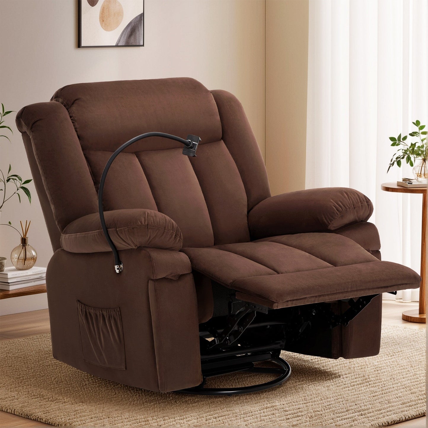 Fauteuil inclinable pivotant à bascule avec massage, chauffage et support de téléphone – Idéal pour le salon, le bureau, la chambre