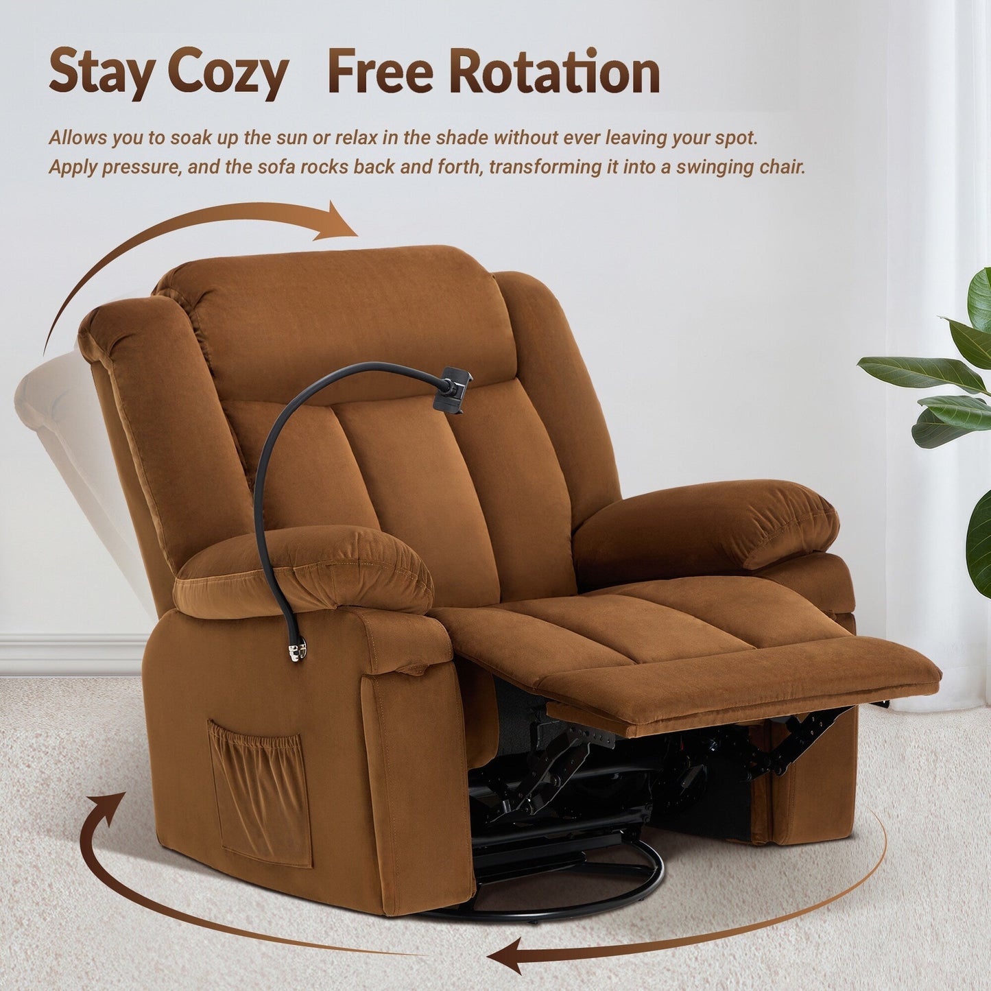 Fauteuil inclinable pivotant à bascule avec massage, chauffage et support de téléphone – Idéal pour le salon, le bureau, la chambre