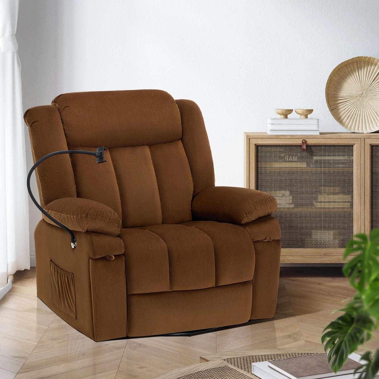 Fauteuil inclinable pivotant à bascule avec massage, chauffage et support de téléphone – Idéal pour le salon, le bureau, la chambre