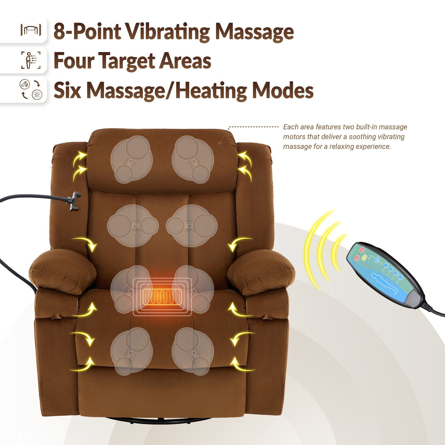 Fauteuil inclinable pivotant à bascule avec massage, chauffage et support de téléphone – Idéal pour le salon, le bureau, la chambre