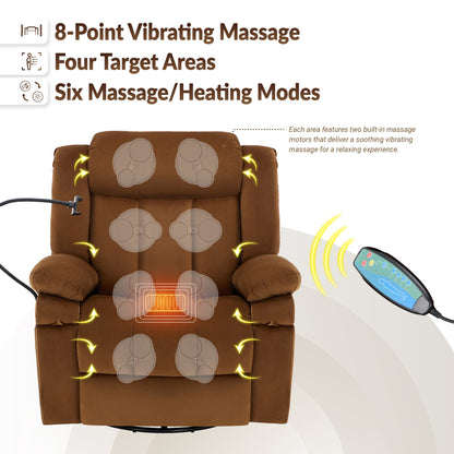 Fauteuil inclinable pivotant à bascule avec massage, chauffage et support de téléphone – Idéal pour le salon, le bureau, la chambre